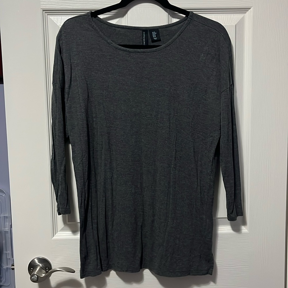 Women's Cynthia Rowley Long Loose 3/4 Sleeve Shirt Dark Grey Winter Casual